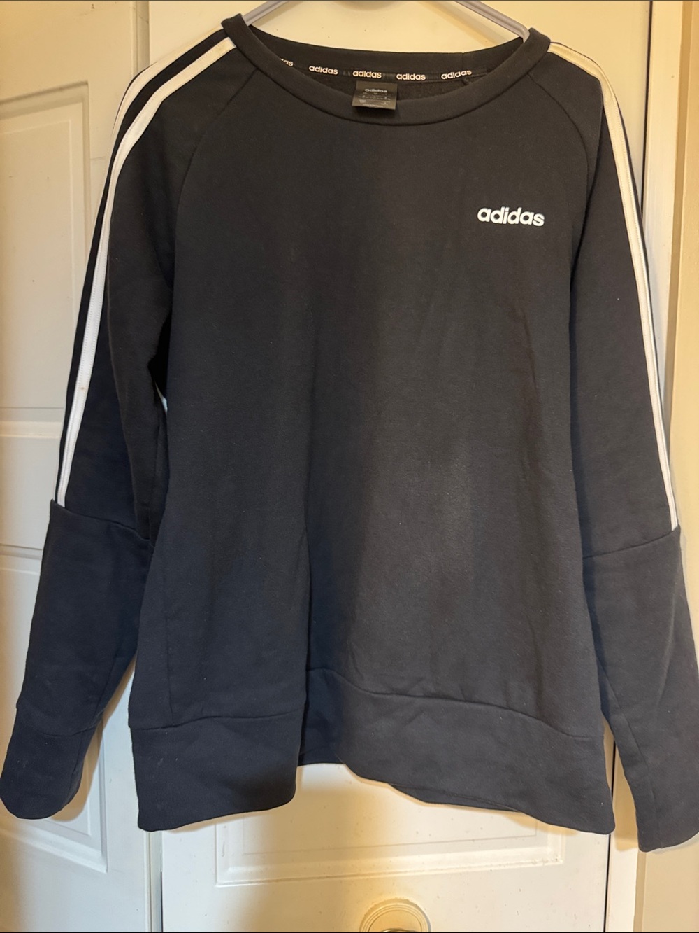adidas Men’s Black Crewneck Sweatshirt with White Shoulder Stripes